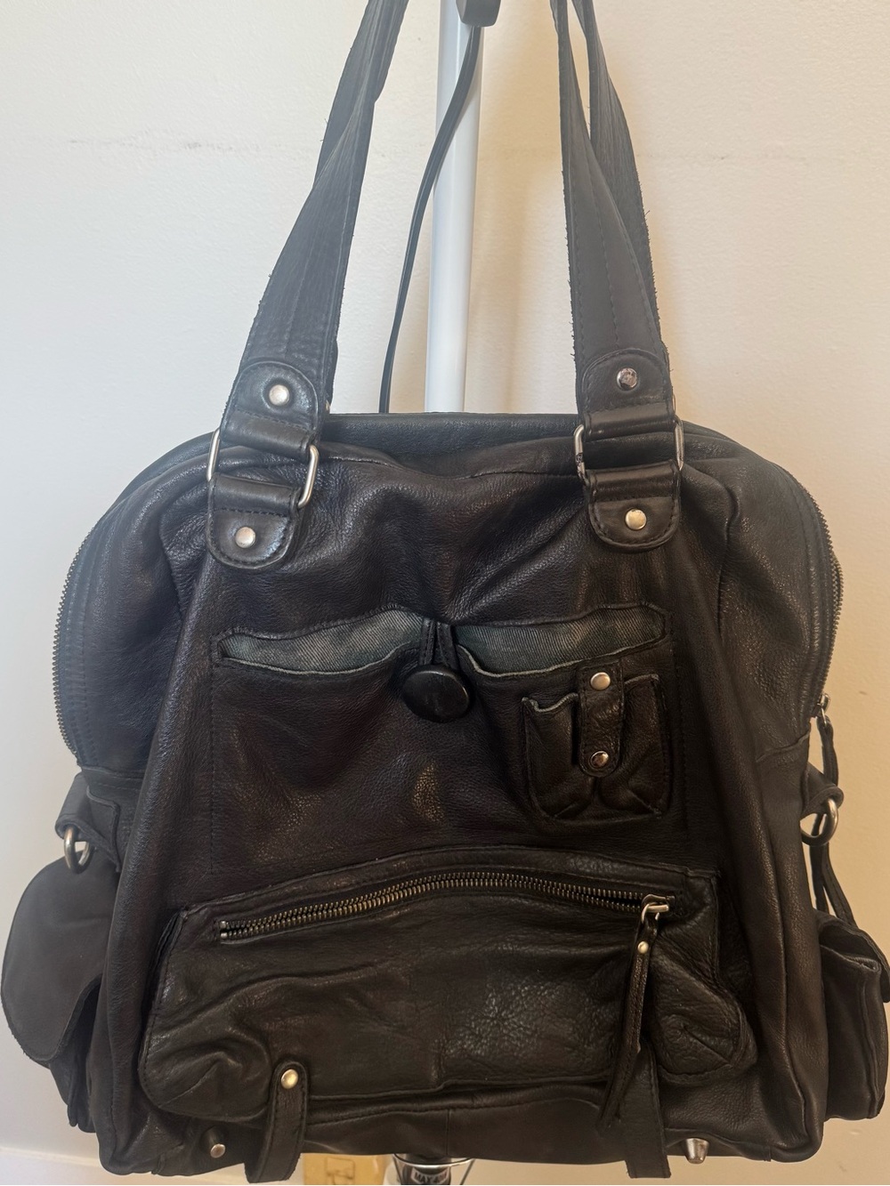 Oushka London Black Leather Shoulder Tote Bag